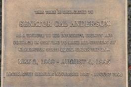 A bronze memorial plaque for Senator Cal Anderson