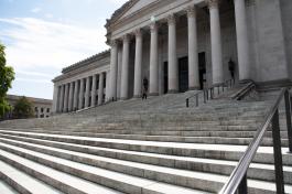 The North Steps, which are granite stairs at that lead up to the north entrance of the Legislative Building. The scale of the steps and the Legislative Building make a visitor look tiny.