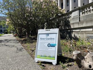 Physical sign located east of the Legislative Building with description of the new garden work. 