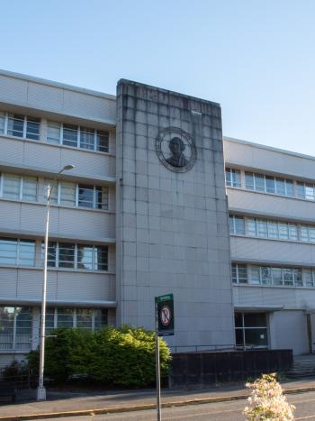 The weathered front General Administration Building shows its years of use.